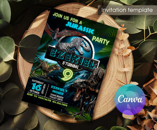 Jurassic Park Dinosaur customizable invitation template | Share or Print | KL716