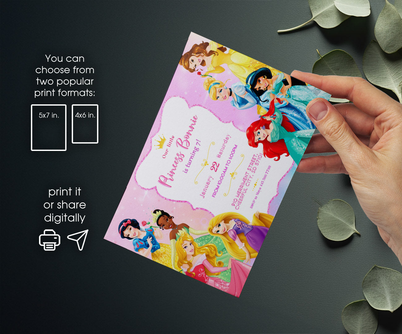 Disney Princess customizable invitation template | Share or Print | girl | DV941