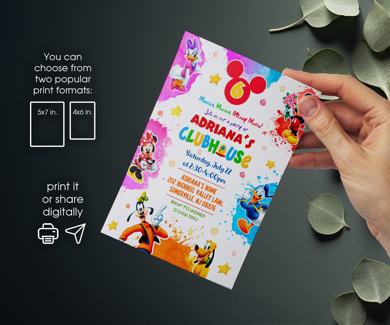 Clubhouse Mickey Mouse customizable invitation template | Share or Print | VB381