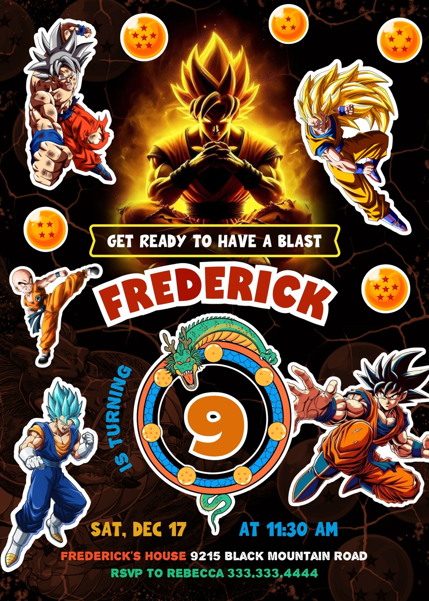 Dragon Ball Z Anime customizable invitation template | Share or Print | boy | FV723