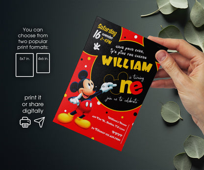 Mickey Mouse 1st Birthday customizable invitation template | Share or Print | ND898