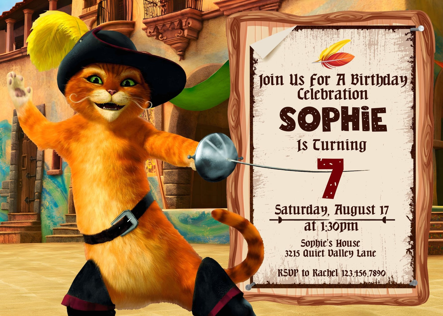 Puss in Boots Cat Shrek customizable invitation template | Share or Print | TS973