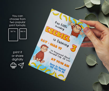 Curious George Monkey customizable invitation template | Share or Print | BA591