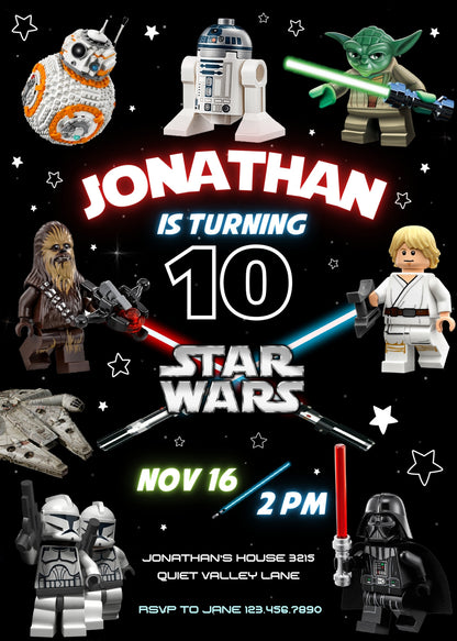 Star Wars Darth Vader Lego Minifigures customizable invitation template | Share or Print | FW734