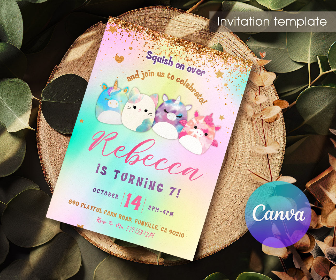 Squishmallows customizable invitation template | Share or Print | CI570