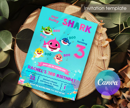 Baby Shark customizable invitation template | Share or Print | ZI746