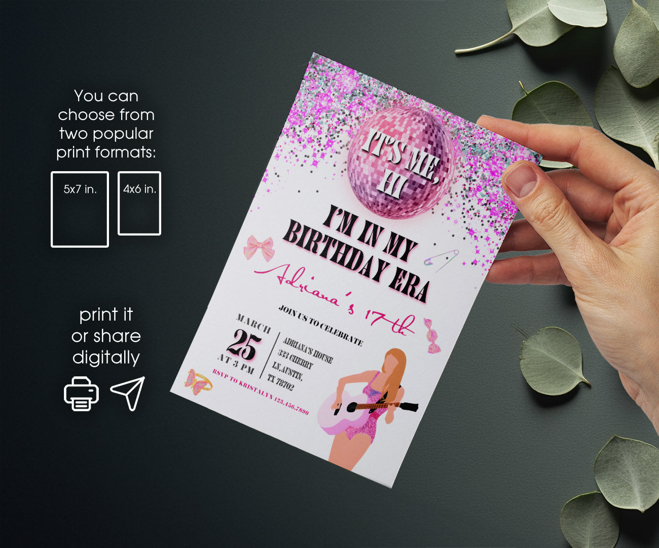 Taylor Swift Eras Tour customizable invitation template | Share or Print | girl | FU400