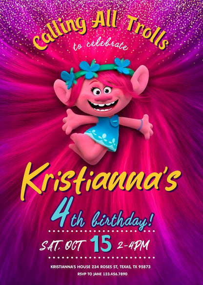 Trolls Poppy customizable invitation template | Share or Print | PO518