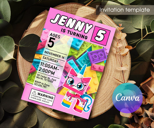 Lego UniKitty customizable invitation template | Share or Print | KI253