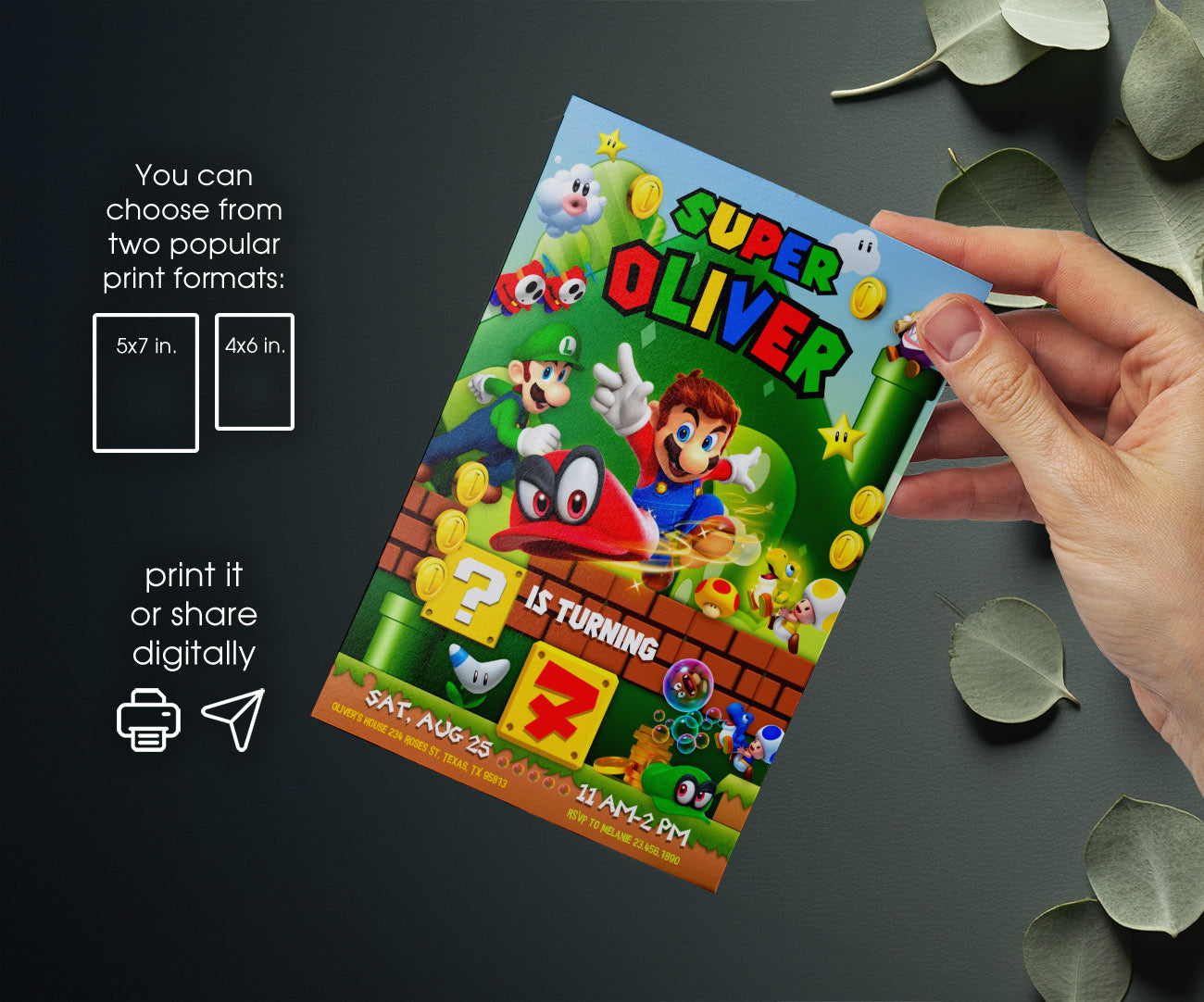 Super Mario Bros customizable invitation template | Share or Print | TD012