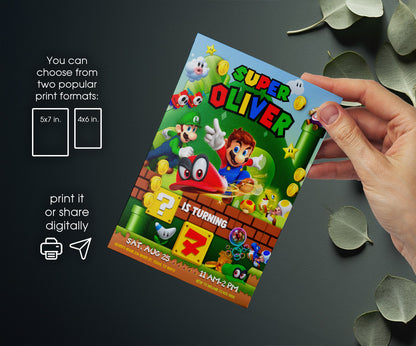 Super Mario Bros customizable invitation template | Share or Print | TD012