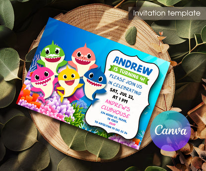 Baby Shark customizable invitation template | Share or Print | WS983