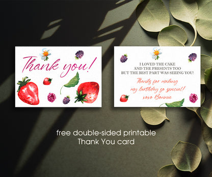 Berry First Birthday customizable invitation template | Share or Print | girl | SN041