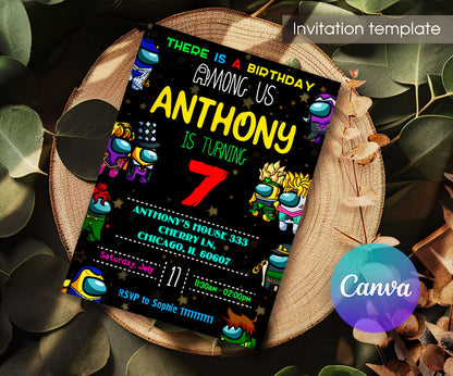 Among Us Gamer customizable invitation template | Share or Print | EP299