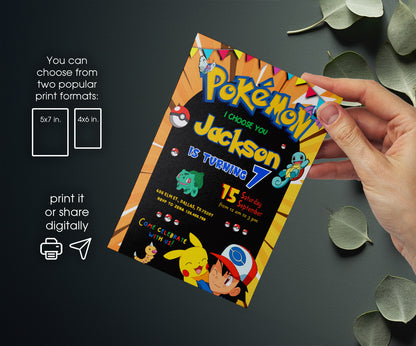 Pokemon Pikachu customizable invitation template | Share or Print | RB888