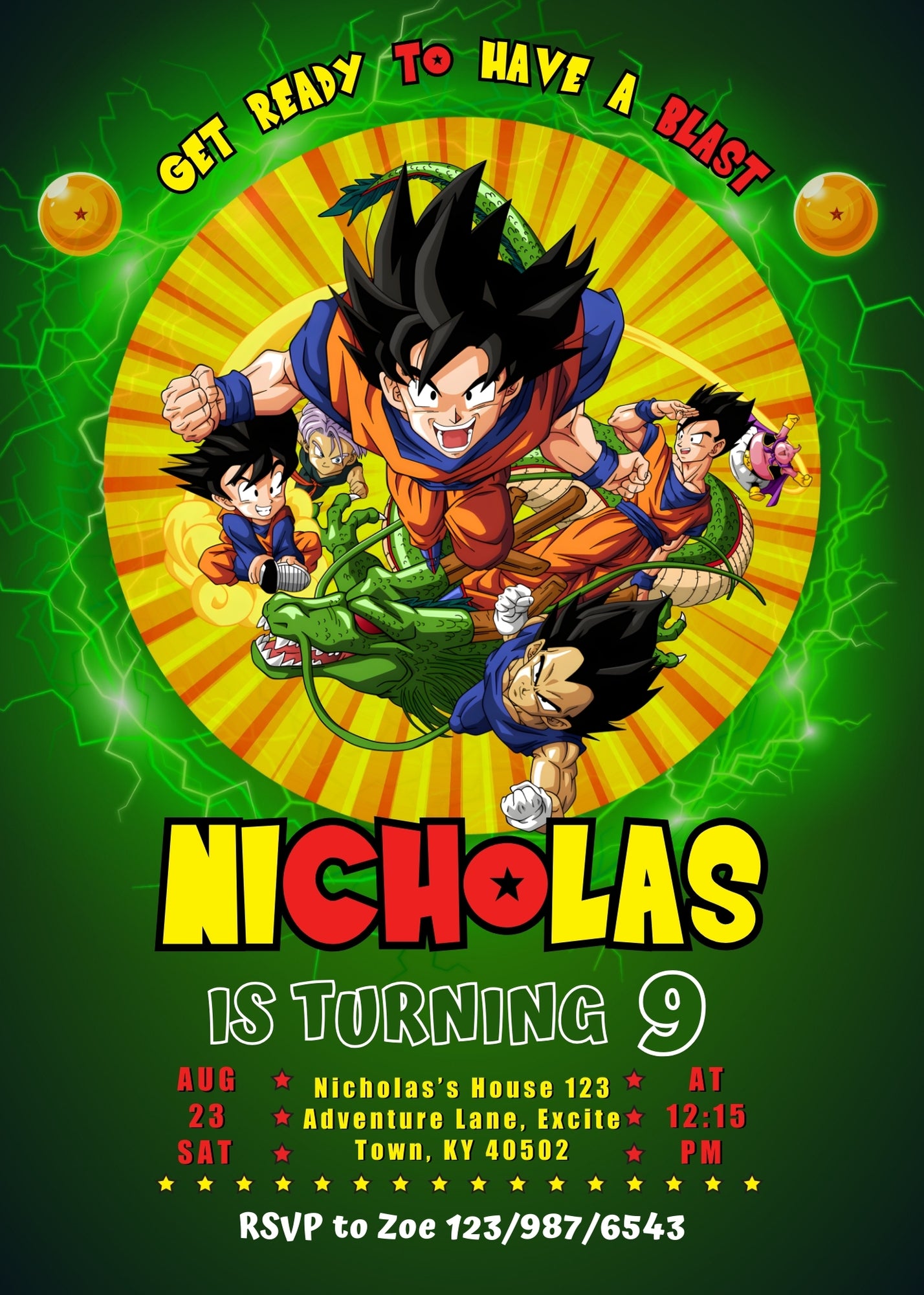Dragon Ball Z Anime customizable invitation template | Share or Print | boy | QQ201