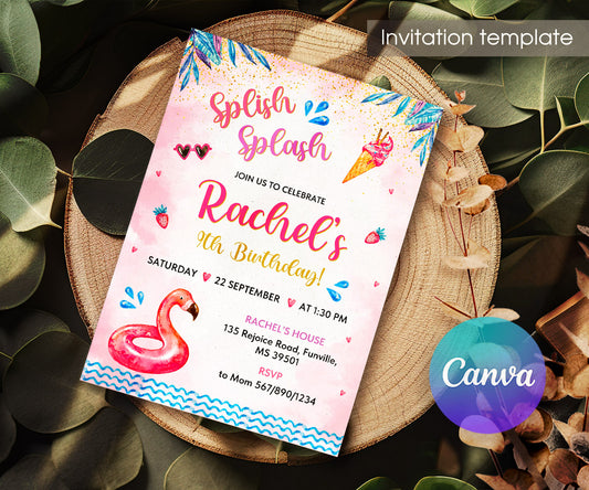 Pool Party customizable invitation template | Share or Print | girl | CL316