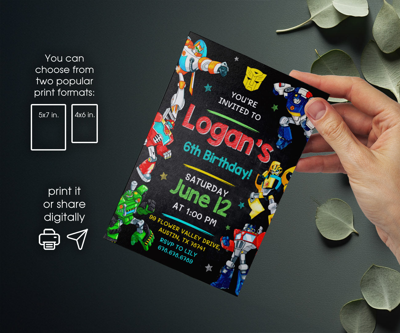 Transformers Rescue Bots customizable invitation template | Share or Print | boy | IO598