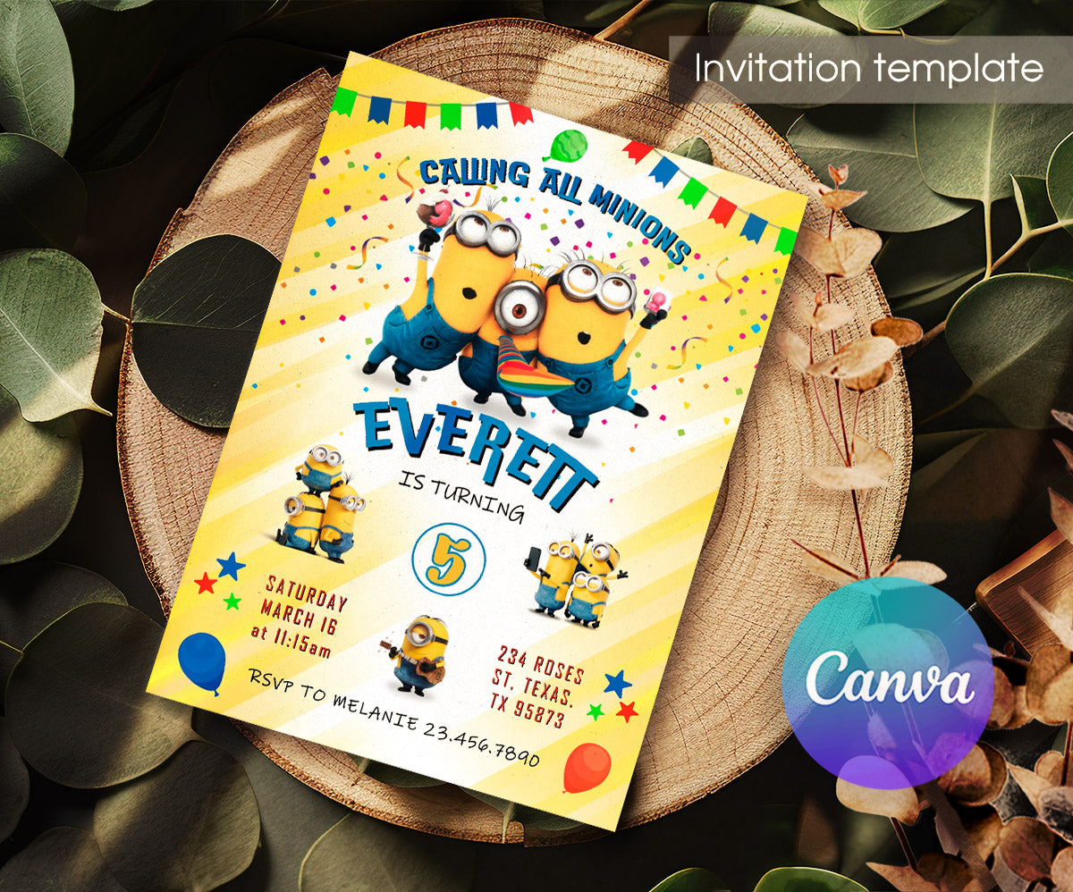 Minions Despicable Me customizable invitation template | Share or Print | BT734