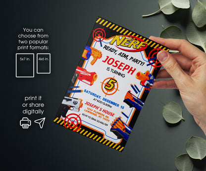 NERF Dart Wars customizable invitation template | Share or Print | boy | WS111