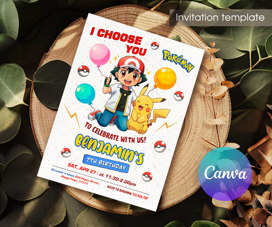 Pokemon Pikachu customizable invitation template | Share or Print | IP391
