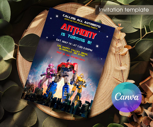 Transformers One Rescue Bots customizable invitation template | Share or Print | boy | BR338
