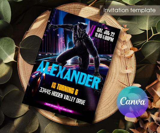 Black Panther Superhero Marvel customizable invitation template | Share or Print | boy | DK191