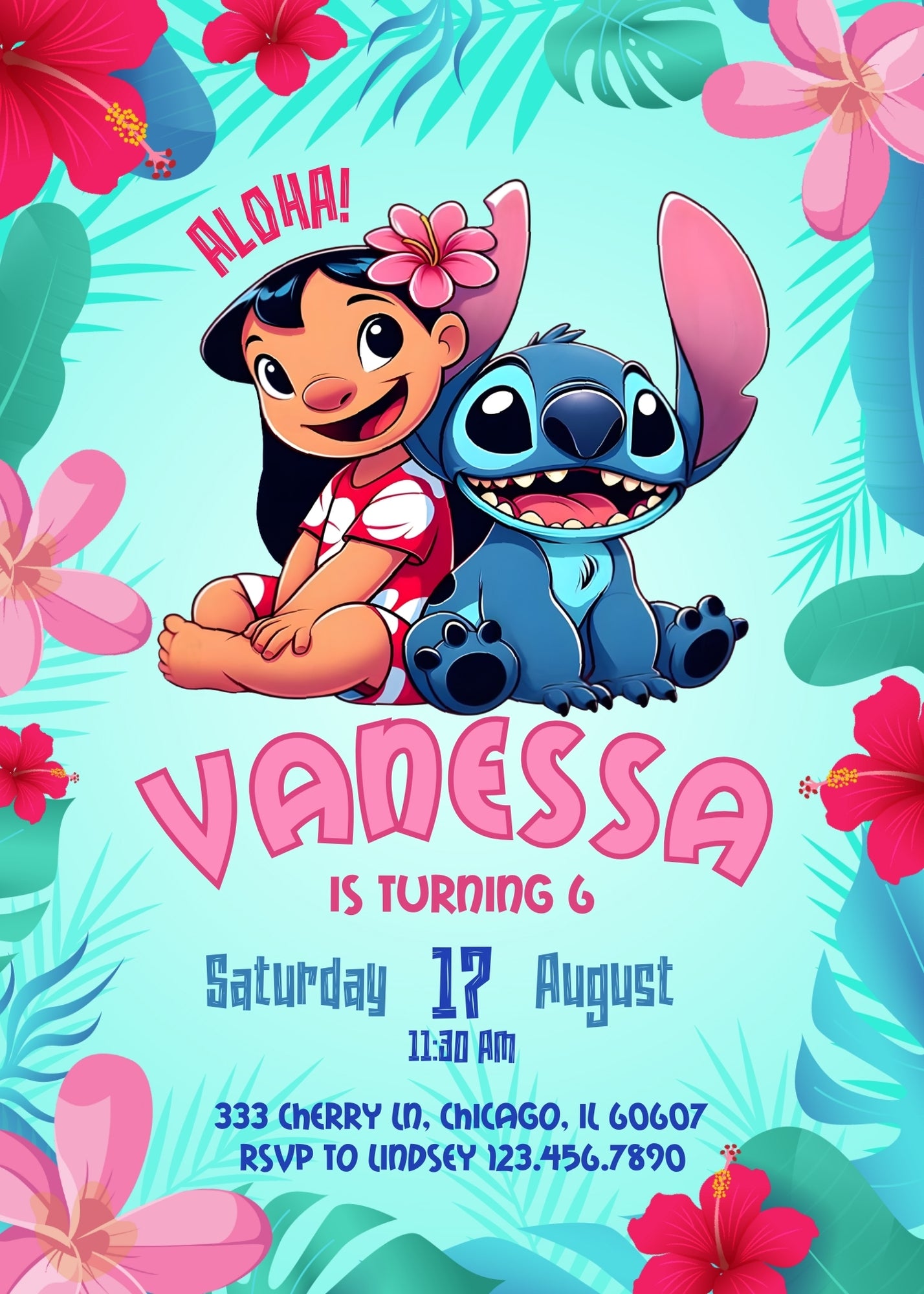 Lilo & Stitch Aloha customizable invitation template | Share or Print | WS954