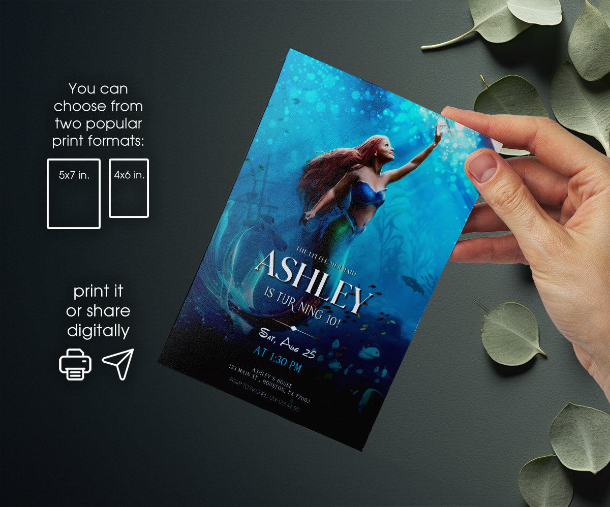 The Little Mermaid Ariel customizable invitation template | Share or Print | girl | GJ826
