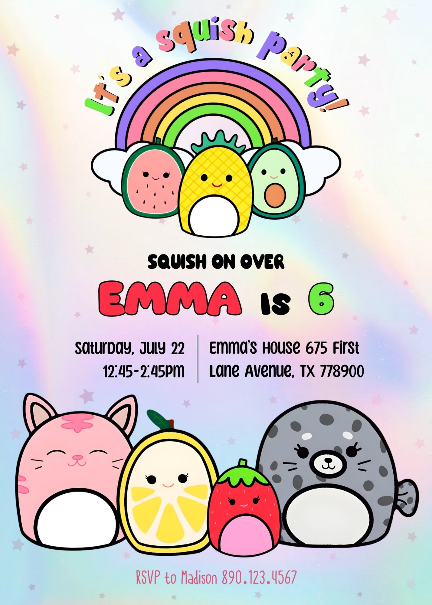 Squishmallows customizable invitation template | Share or Print | GN185