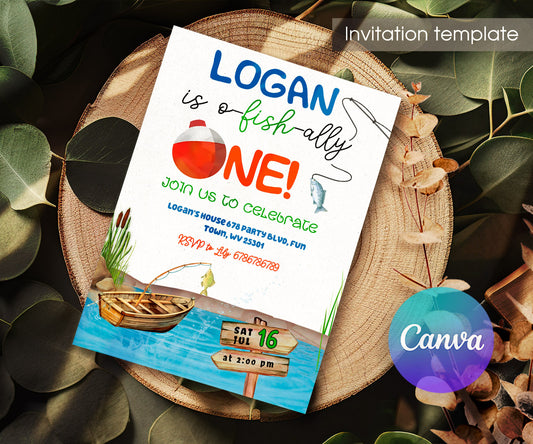 Fishing 1st O-Fish-Ally customizable invitation template | Share or Print | YP469