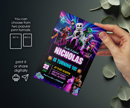 Fortnite Gamer customizable invitation template | Share or Print | boy | DN622