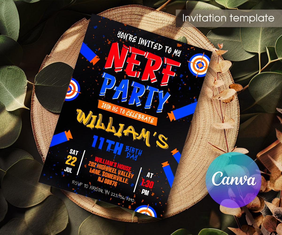 NERF Dart Wars customizable invitation template | Share or Print | boy | ZS870