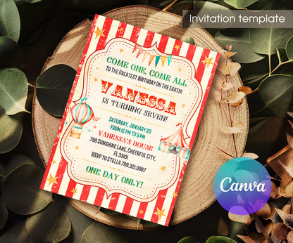 Circus Carnival customizable invitation template | Share or Print | HU930