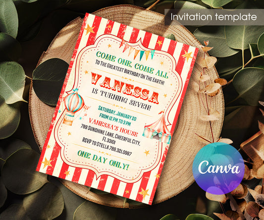 Circus Carnival customizable invitation template | Share or Print | HU930