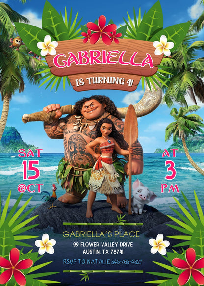 Moana Princess customizable invitation template | Share or Print | girl | YX018
