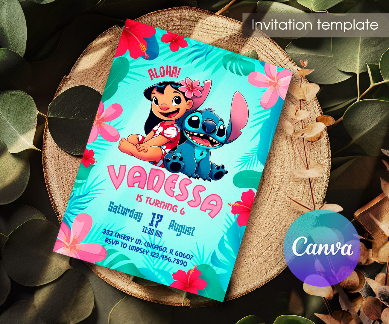 Lilo & Stitch Aloha customizable invitation template | Share or Print | WS954