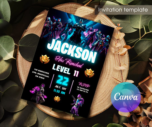 Fortnite Gamer customizable invitation template | Share or Print | boy | AJ184