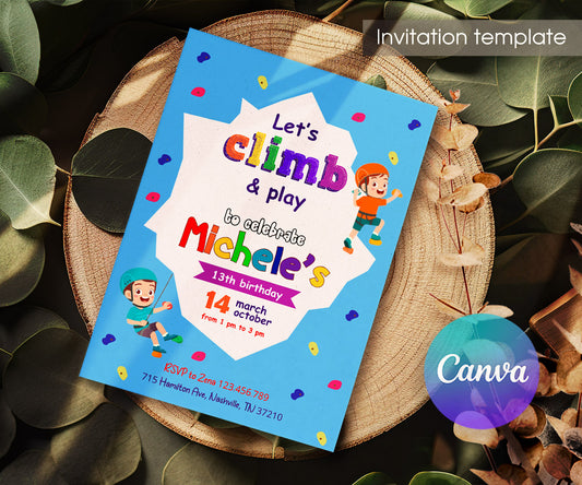 Rock Climbing customizable invitation template | Share or Print | PW255