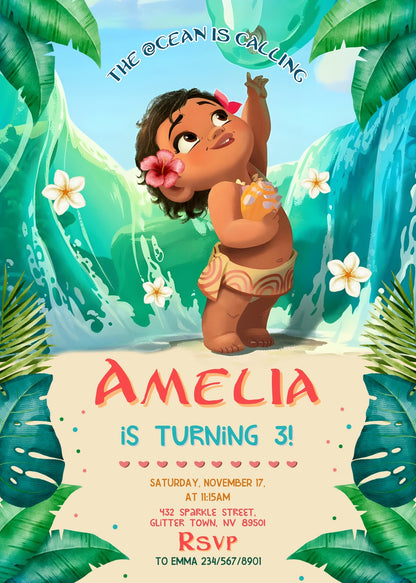 Moana Princess customizable invitation template | Share or Print | girl | HQ242