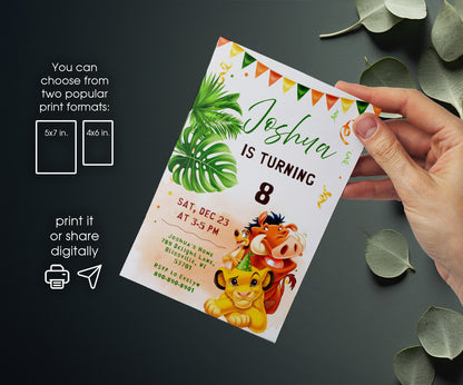 Lion King Simba customizable invitation template | Share or Print | AH303