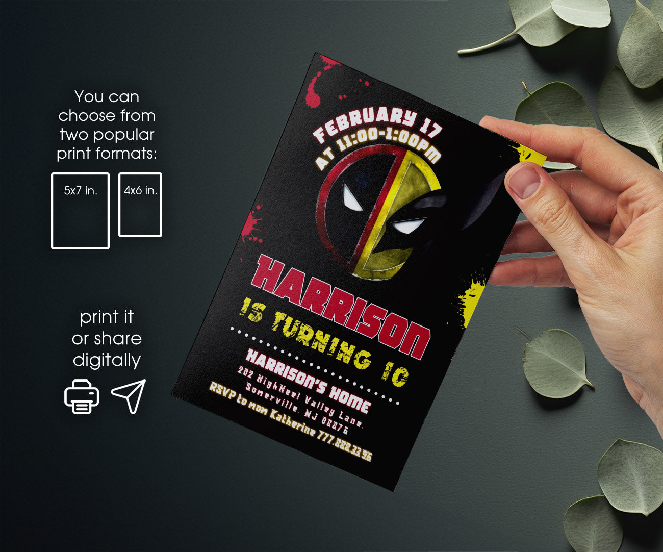 Deadpool Wolverine Marvel customizable invitation template | Share or Print | boy | TU310