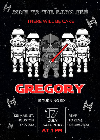 Star Wars Darth Vader customizable invitation template | Share or Print | boy | QQ331