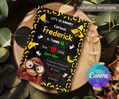 Curious George Monkey customizable invitation template | Share or Print | RT732