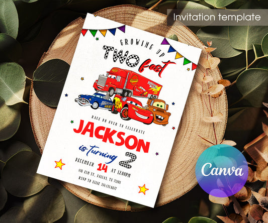 Cars Lightning Mcqueen Two customizable invitation template | Share or Print | boy | KK780