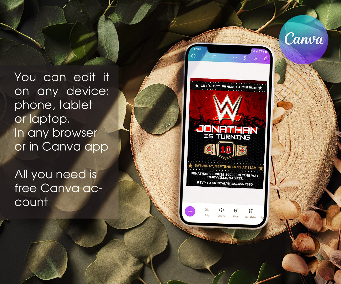 Wrestling WWE WrestleMania customizable invitation template | Share or Print | boy | KJ314