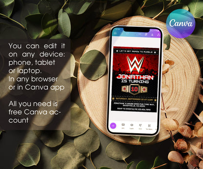 Wrestling WWE WrestleMania customizable invitation template | Share or Print | boy | KJ314