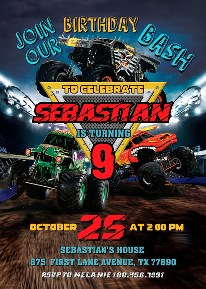 Monster Jam  Monster Truck customizable invitation template | Share or Print | boy | WF502