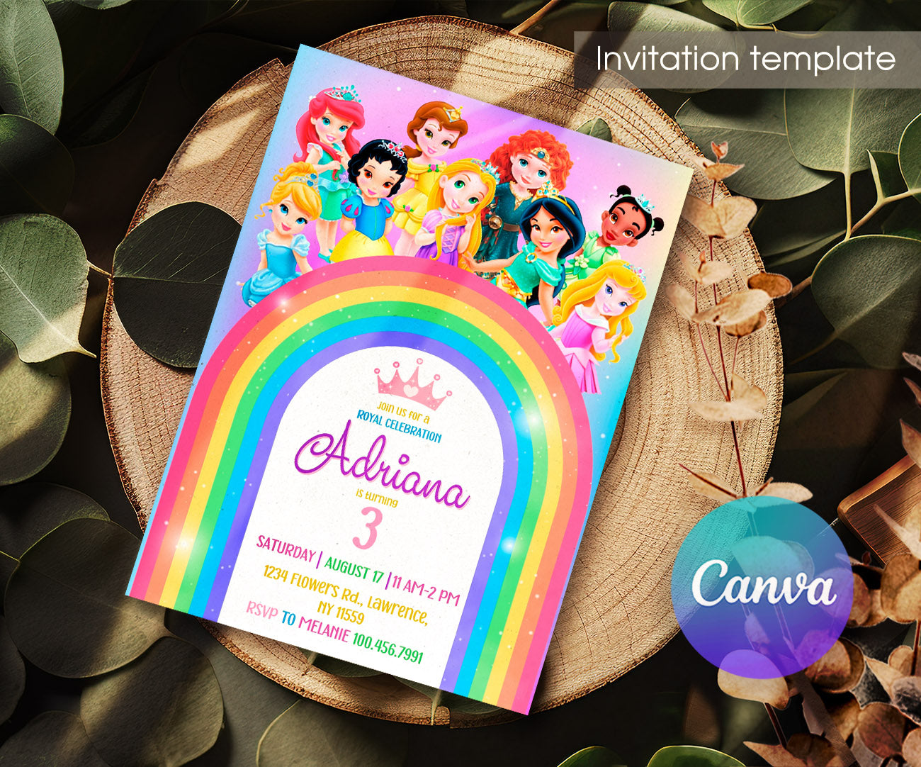 Disney Princess customizable invitation template | Share or Print | girl | AF075