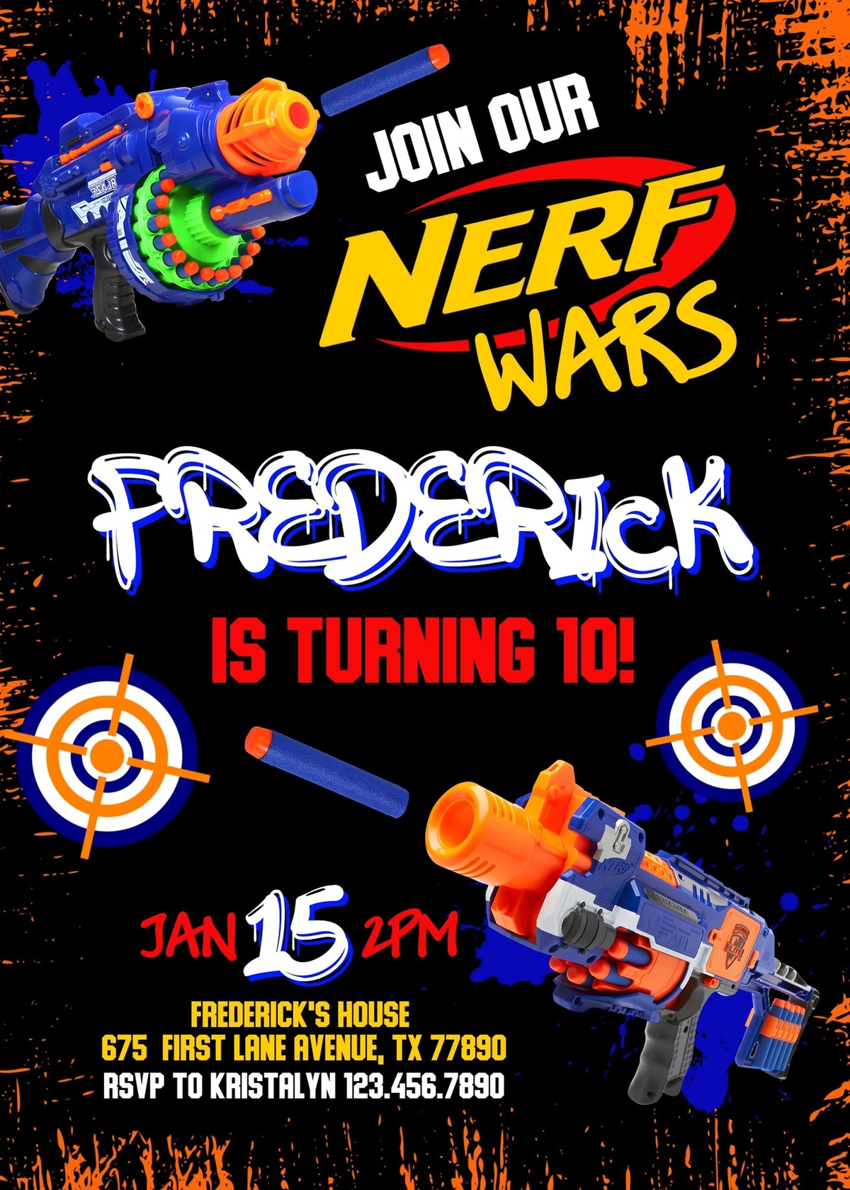 NERF Dart Wars customizable invitation template | Share or Print | boy | HA897